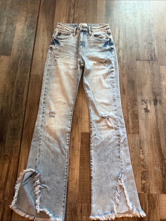 KanCan Denim - KanCan Light Blue Distressed Flare Jeans with Raw Hem